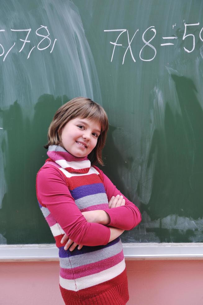 happy school girl on math classes photo