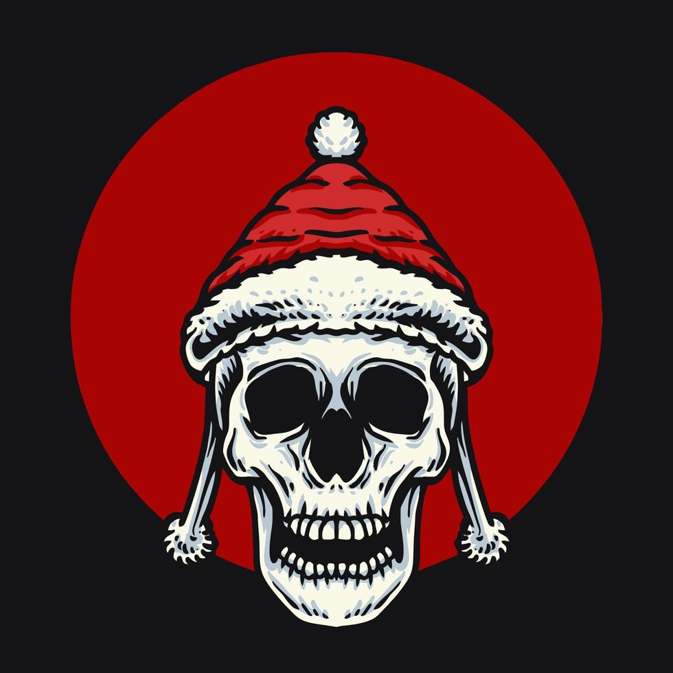 Skull With Christmas Hat Vector Illustration