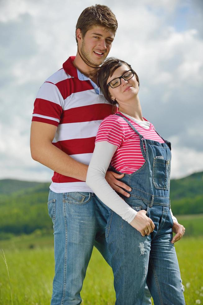 romantic young couple in love together outdoor photo