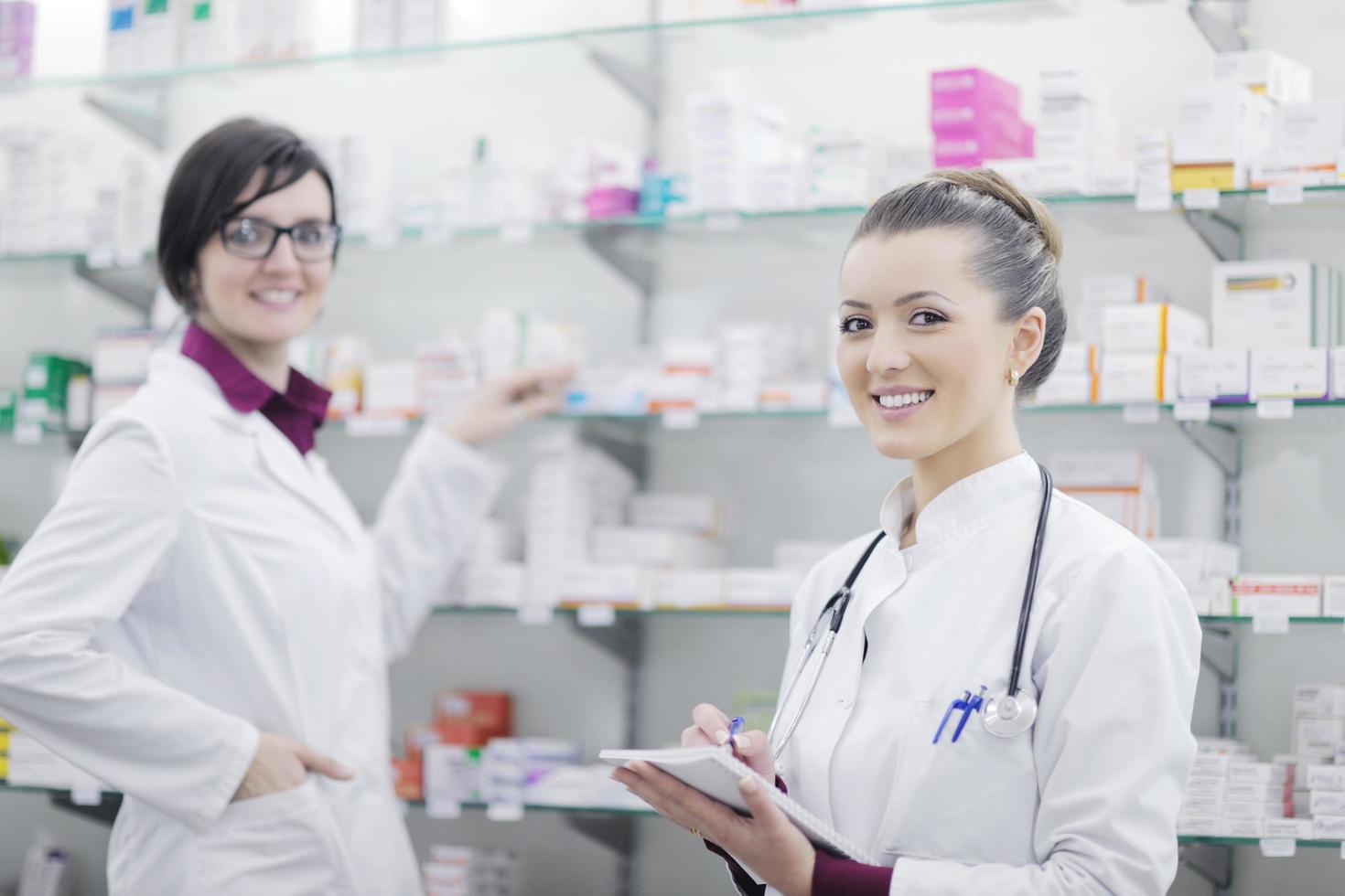 team of pharmacist chemist woman  in pharmacy drugstore photo