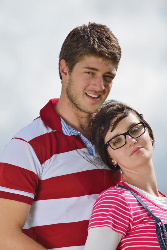 romantic young couple in love together outdoor photo