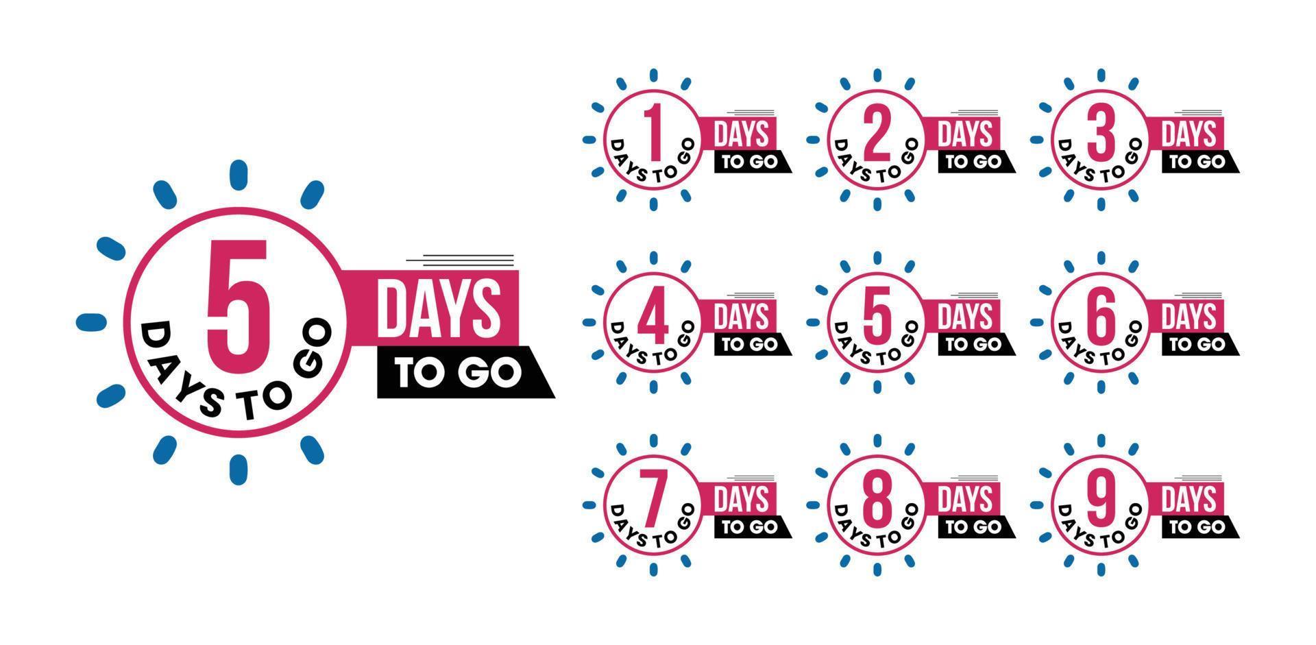 Countdown left days label. Number 1, 2, 3, 4 5 6 7 8 9 of days left to go Collection badges sale landing page banner vector