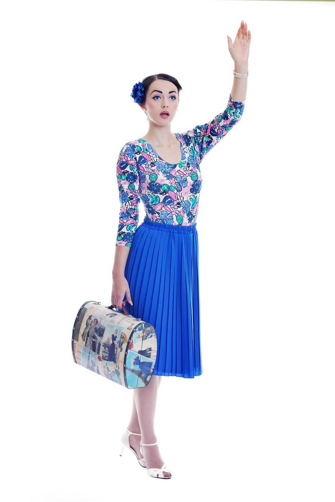 pinup retro  woman with travel bag isolated photo