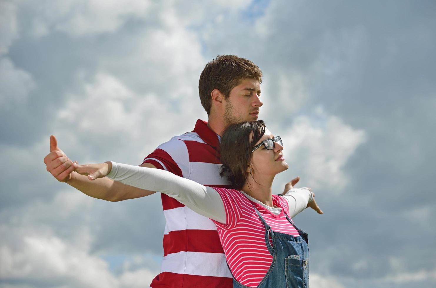 romantic young couple in love together outdoor photo