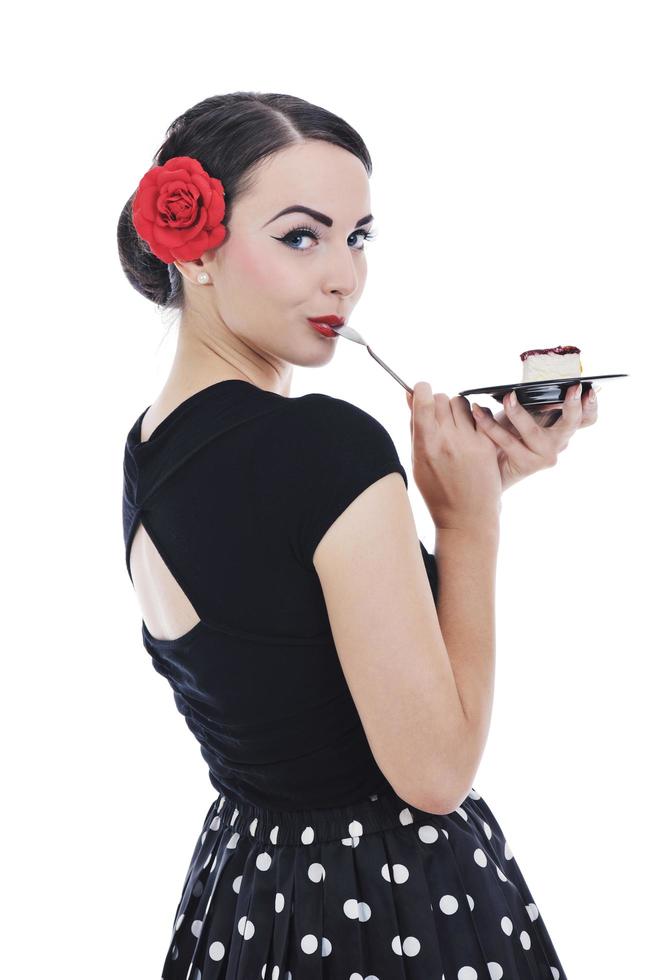 pinup retro  woman with travel bag isolated photo