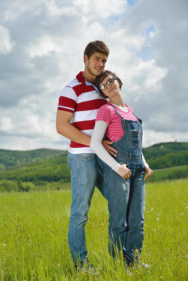 romantic young couple in love together outdoor photo