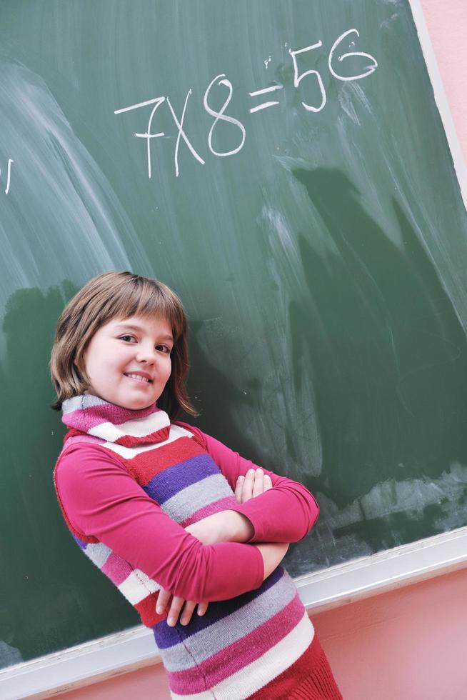 happy school girl on math classes photo