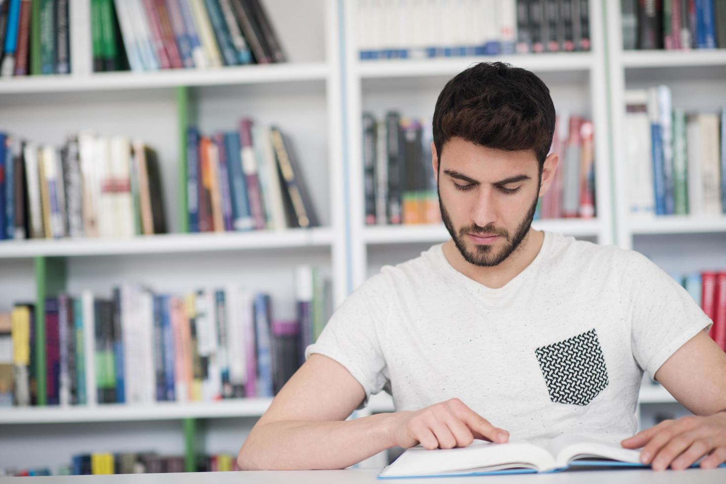 student study  in school library photo