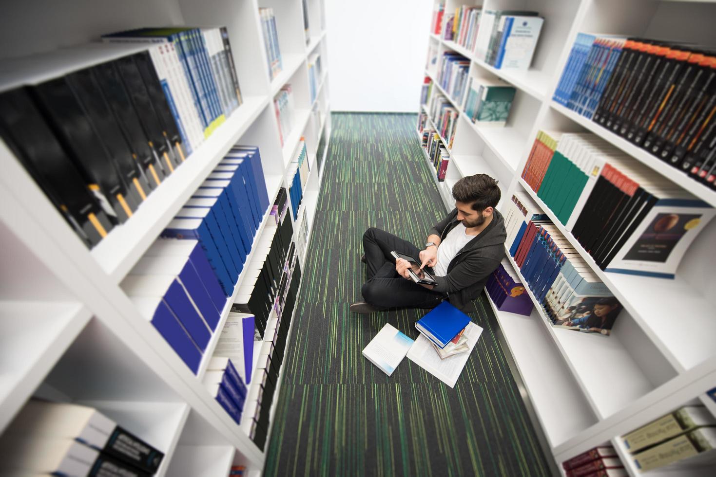 student study  in school library photo