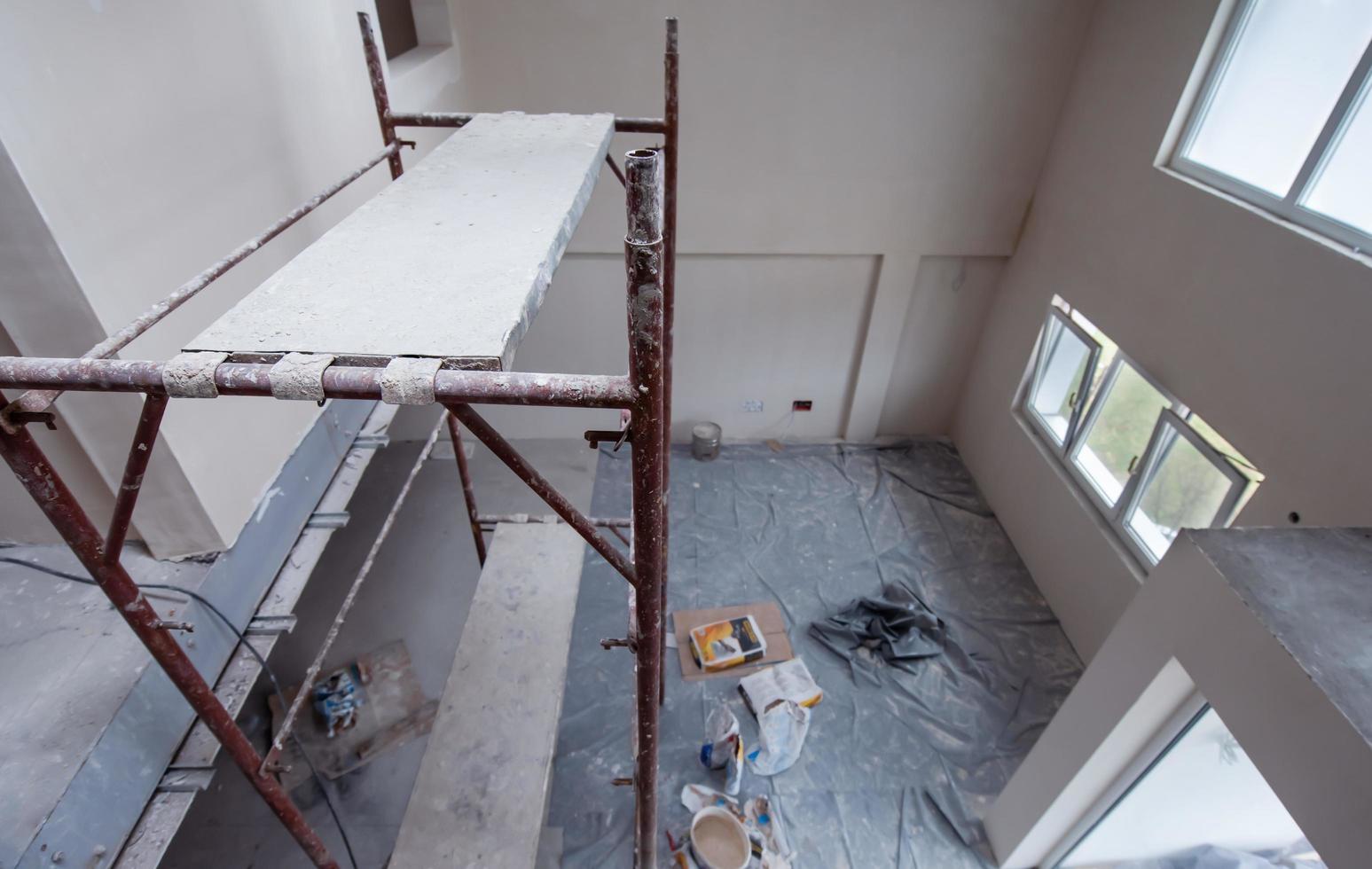 interior of construction site with scaffolding photo