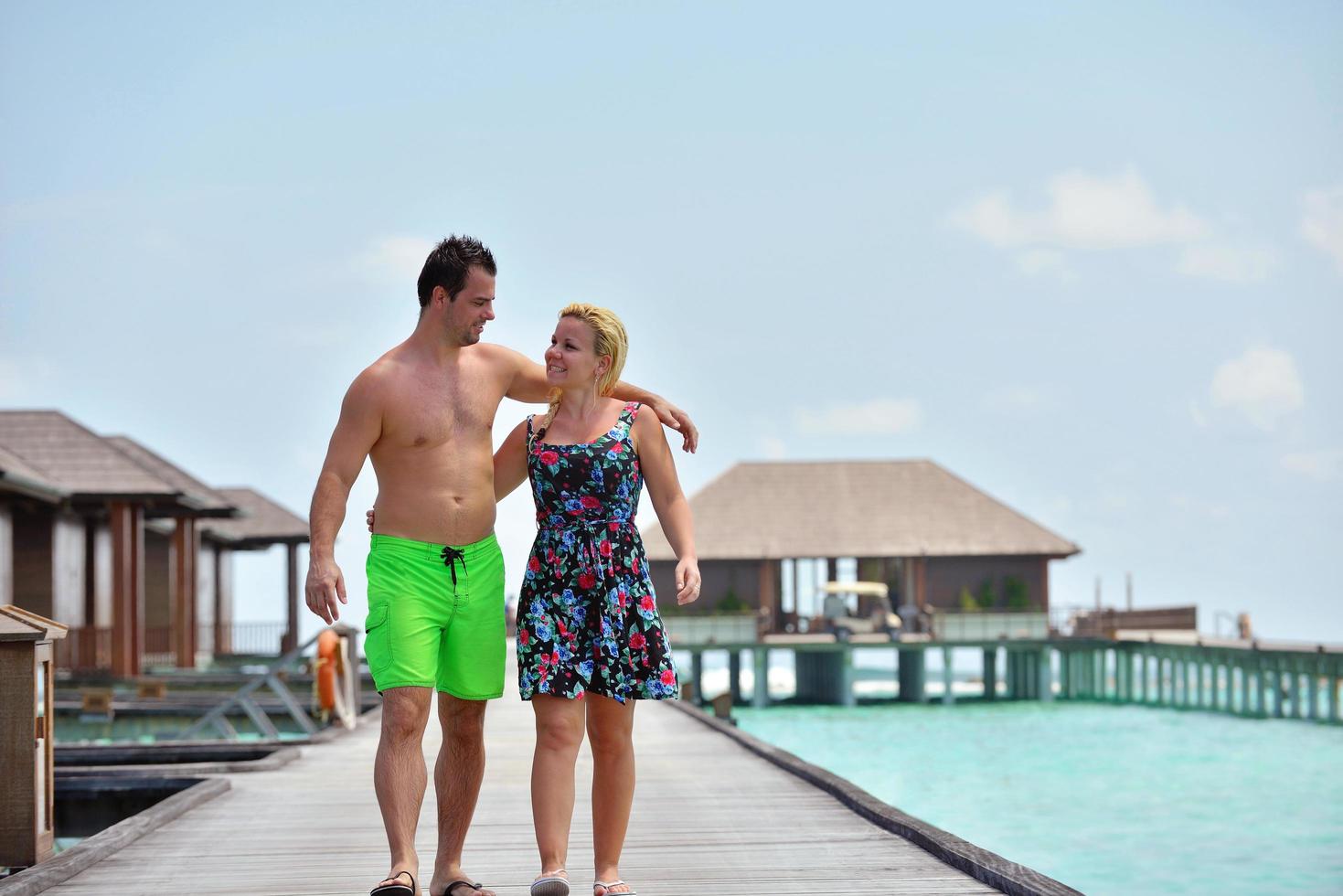 happy young  couple at summer vacation have fun and relax at beach photo
