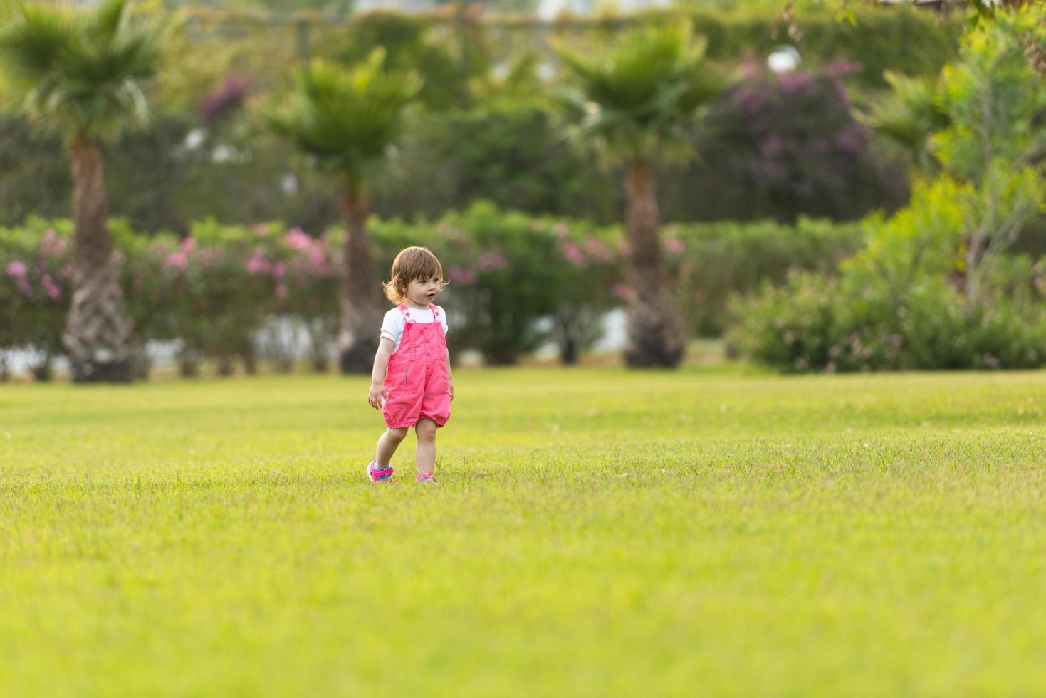 little girl spending time at backyard photo