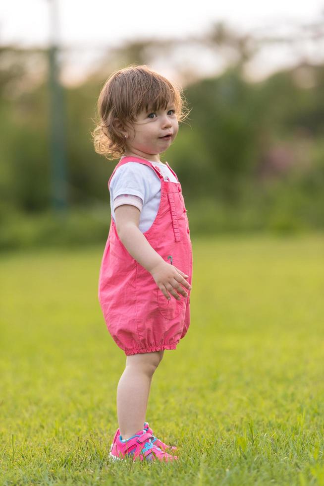 little girl spending time at backyard photo