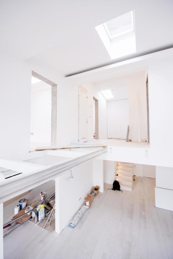 Sweden, 2022 - Interior of empty stylish modern open space two level apartment photo
