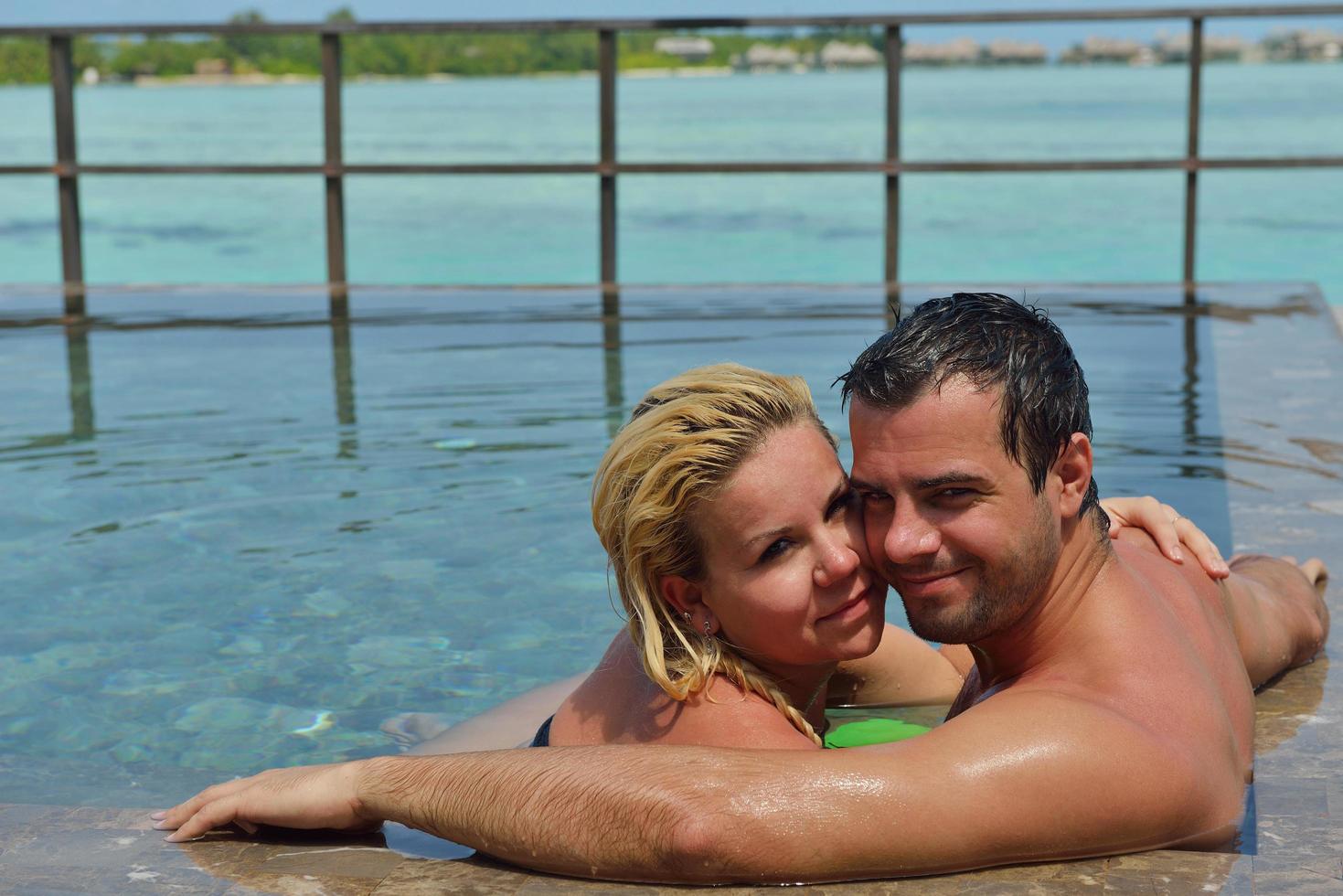 happy young  couple at summer vacation have fun and relax photo