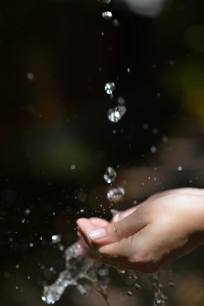 water stream on woman hand photo