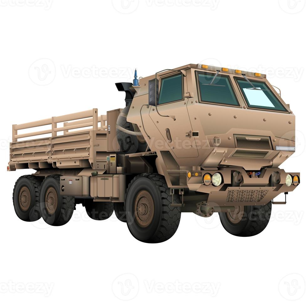 Army truck in realistic style. M142 High Mobility Artillery Rocket System HIMARS. Tactical military vehicle. photo