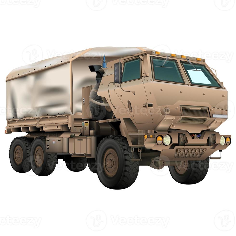 Army truck. Trailer covers in realistic style. M142 HIMARS. Tactical military vehicle. photo