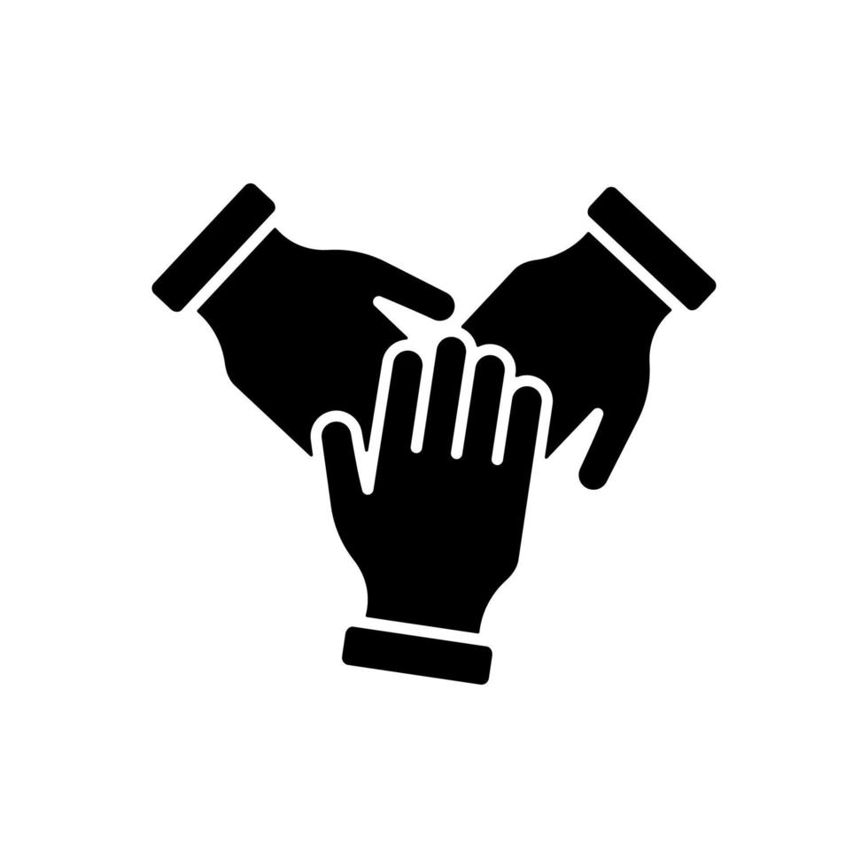 trabajo en equipo alianza asociación ayuda juntos icono de silueta de mano. pictograma negro de trabajo en equipo de grupo de colaboración. icono de participación de la empresa. ilustración vectorial aislada. vector