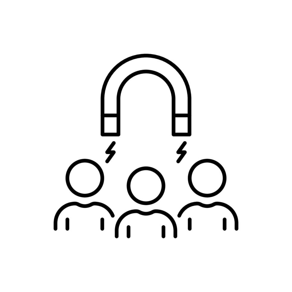 Retention Employee People in Business Company Line Icon. Lead Attract User Customer Linear Pictogram. Magnet Acquisition Potential Client Outline Icon. Editable Stroke. Isolated Vector Illustration.