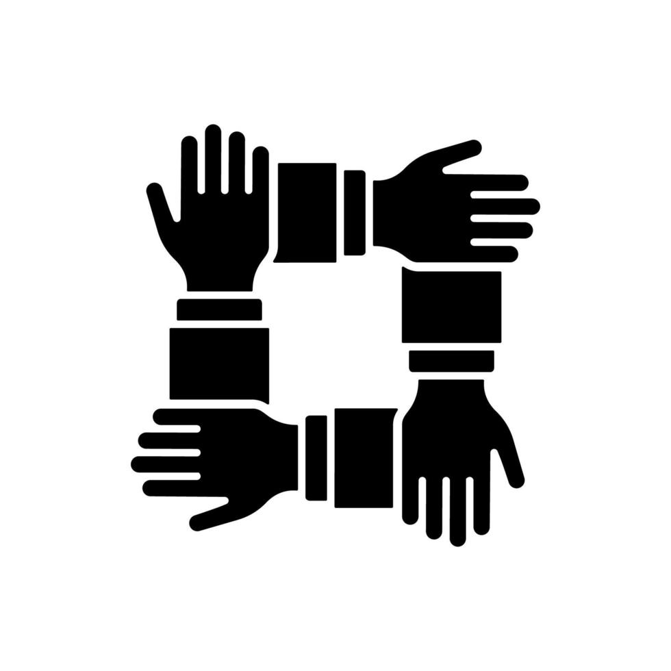 Collaboration Group Team Job Silhouette Pictogram. Company Participation Black Icon. Teamwork Alliance Partnership Help Together Hand Icon. Isolated Vector Illustration.