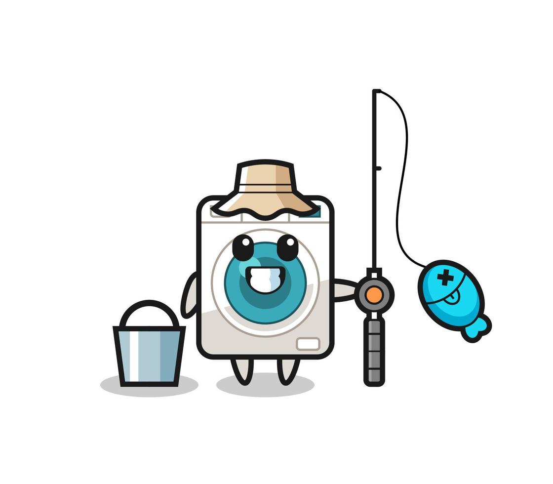 Mascot character of washing machine as a fisherman vector