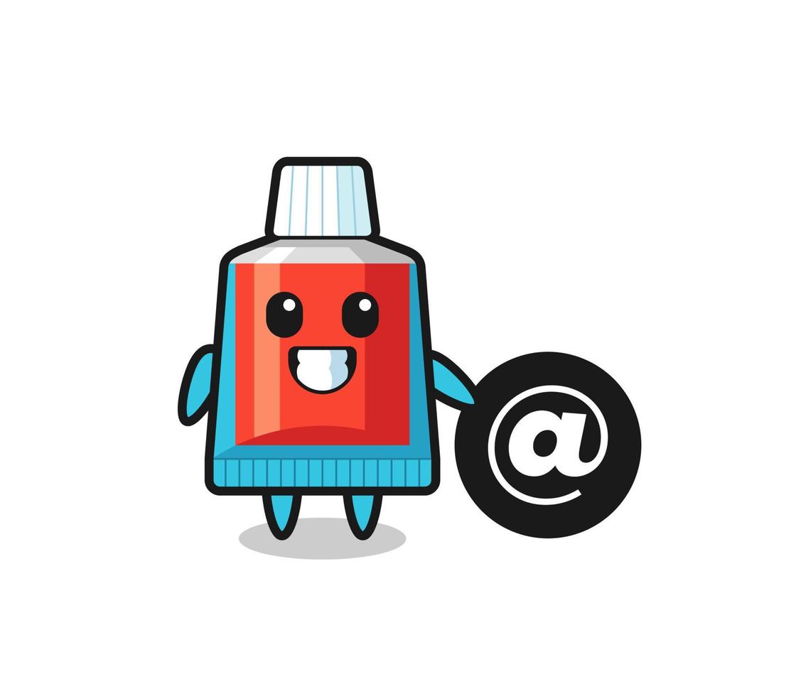 Cartoon Illustration of toothpaste standing beside the At symbol vector