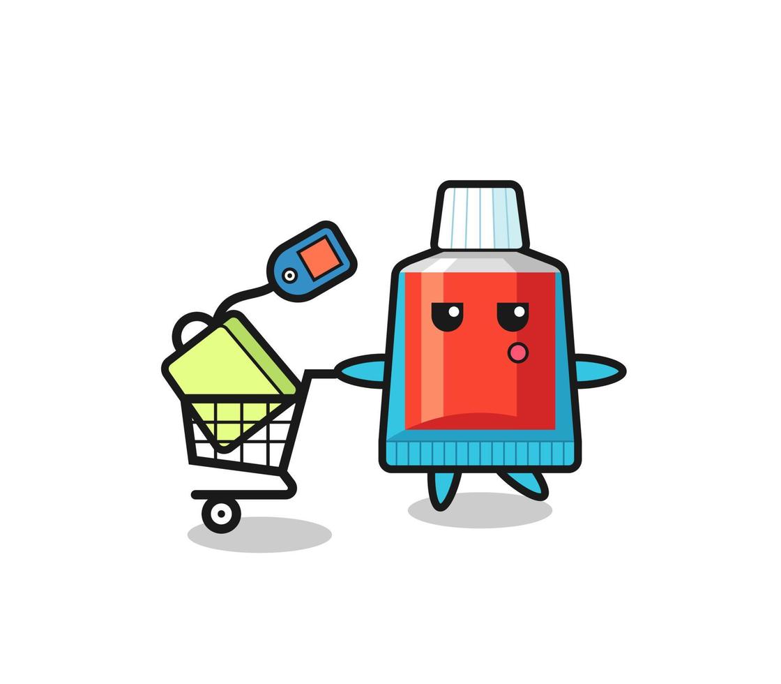 toothpaste illustration cartoon with a shopping cart vector