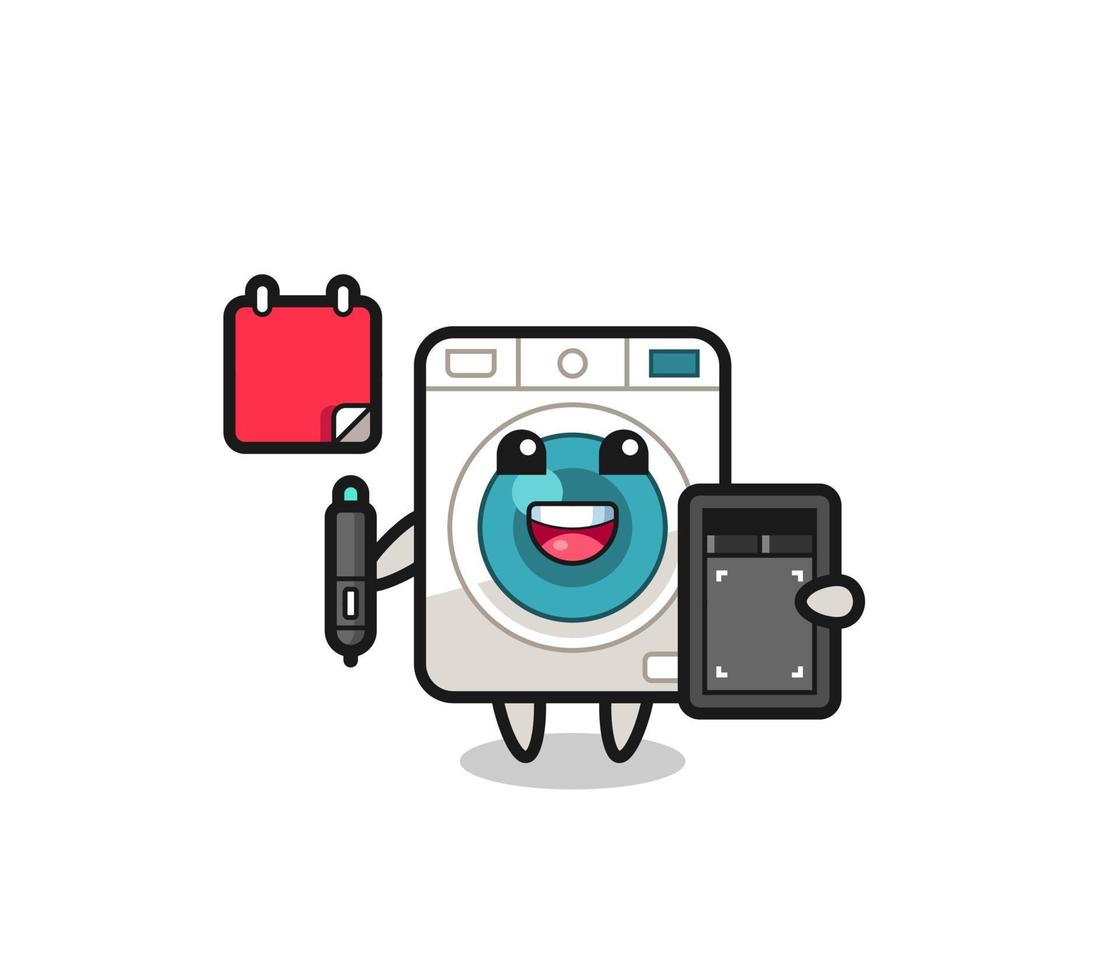 Illustration of washing machine mascot as a graphic designer vector