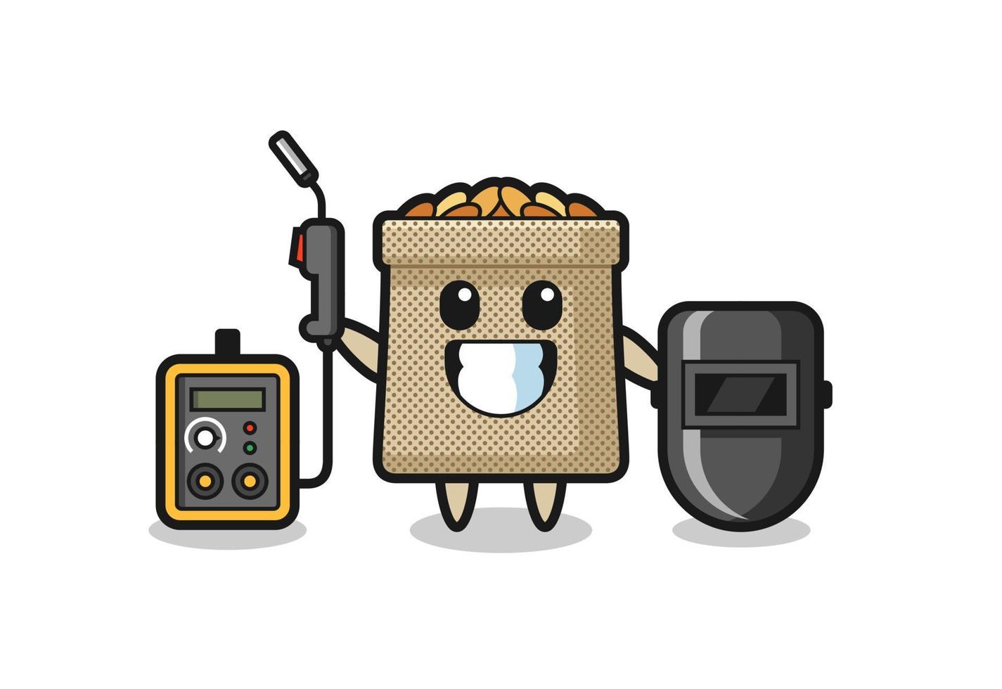 Character mascot of wheat sack as a welder vector