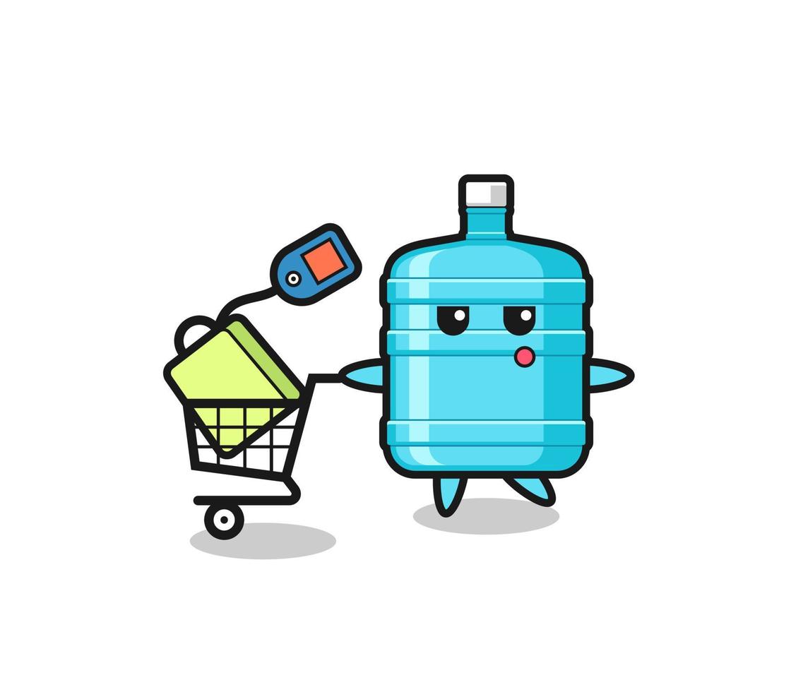 dibujos animados de ilustración de botella de agua de galón con un carrito de compras vector