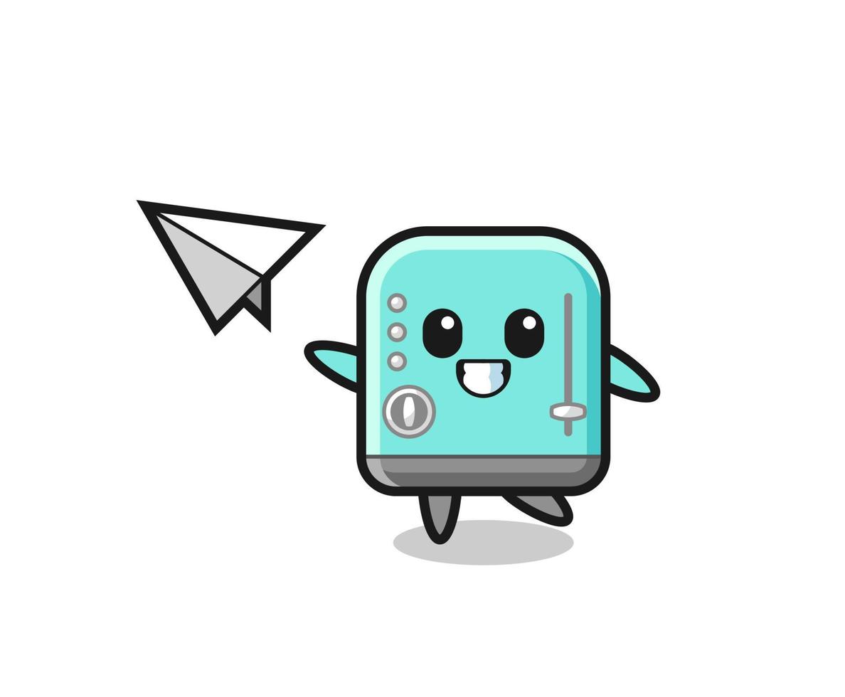 toaster cartoon character throwing paper airplane vector