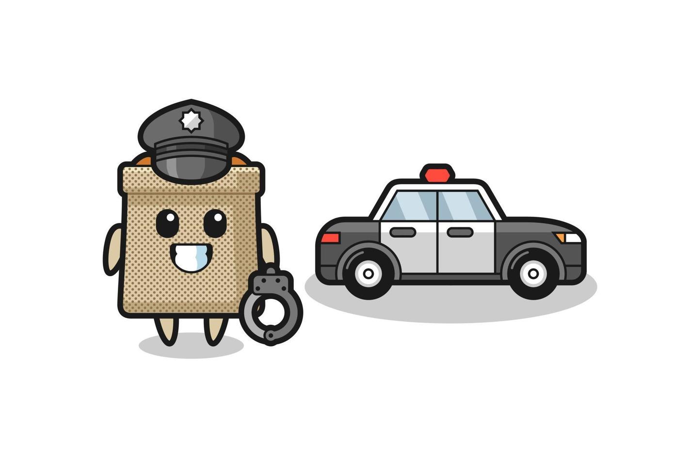 Cartoon mascot of wheat sack as a police vector