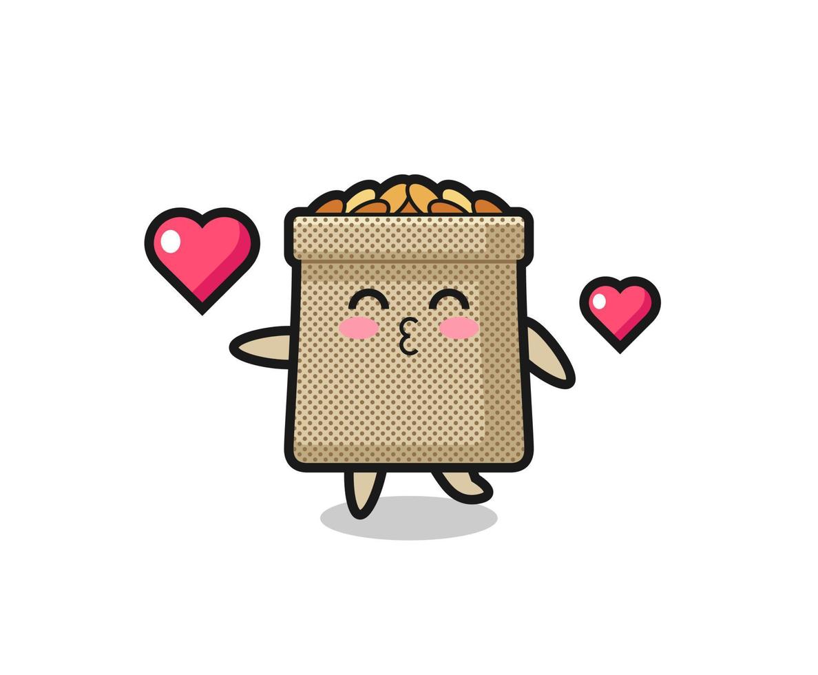 wheat sack character cartoon with kissing gesture vector