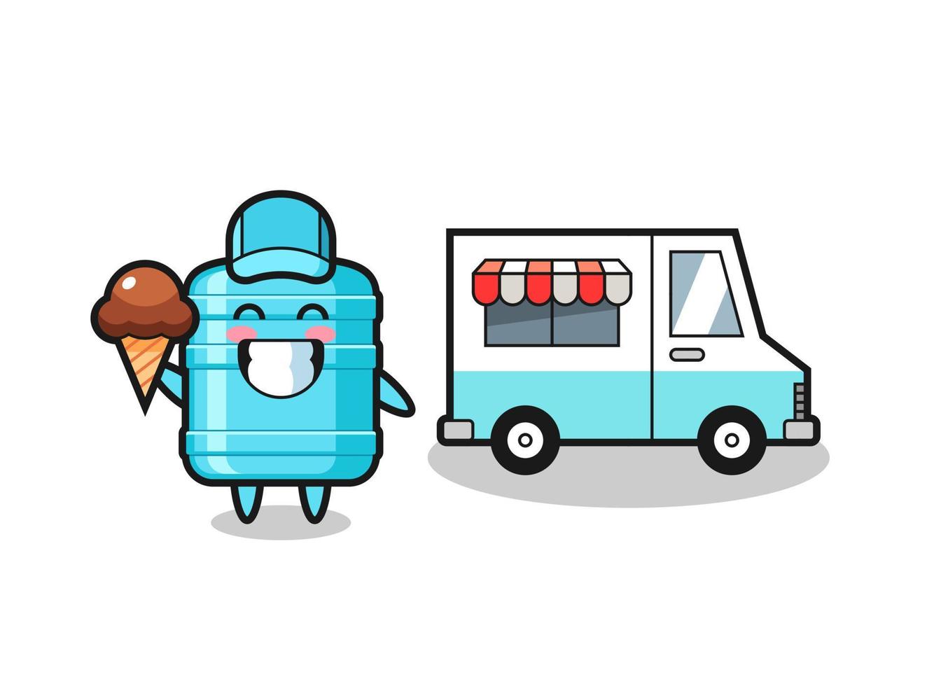 caricatura de mascota de botella de agua de galón con camión de helados vector
