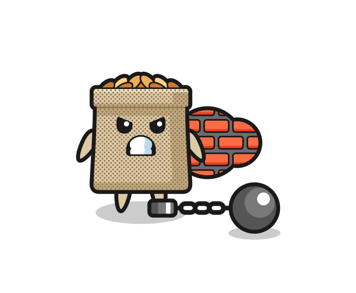 Character mascot of wheat sack as a prisoner vector