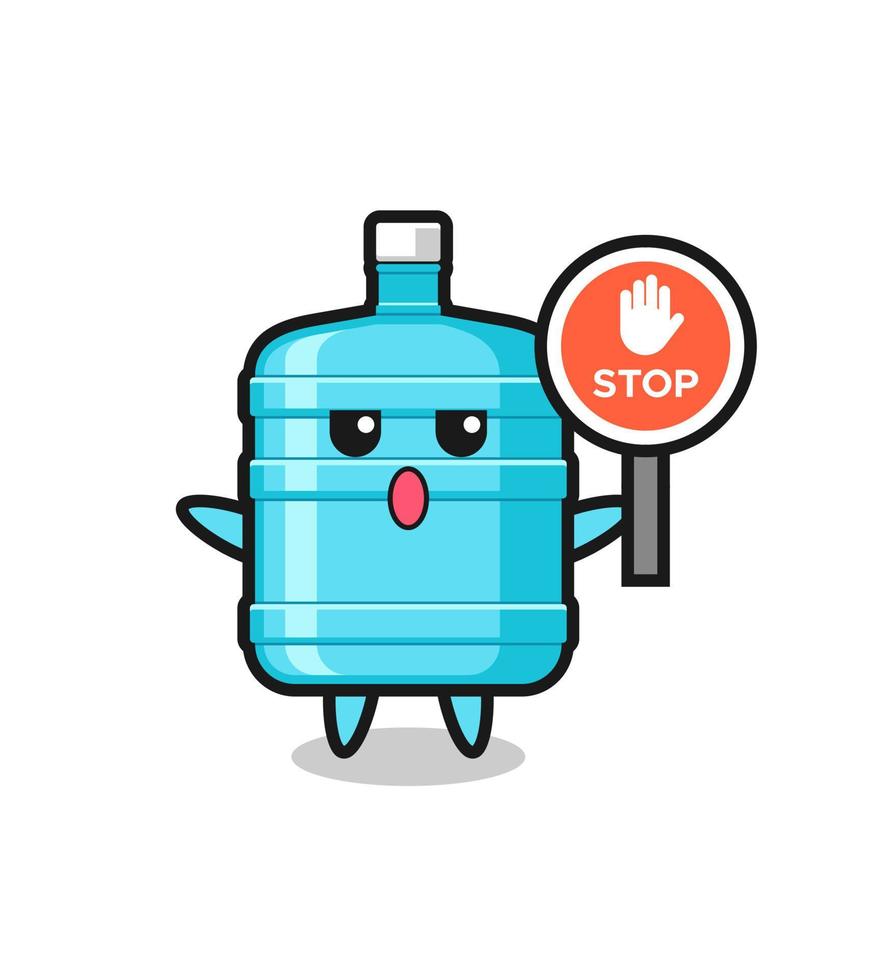 gallon water bottle character illustration holding a stop sign vector