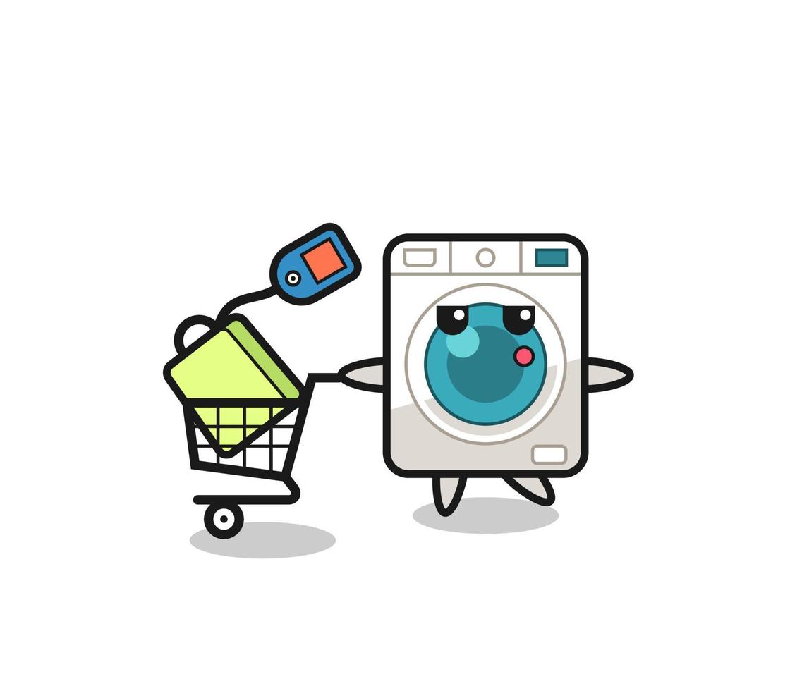 washing machine illustration cartoon with a shopping cart vector