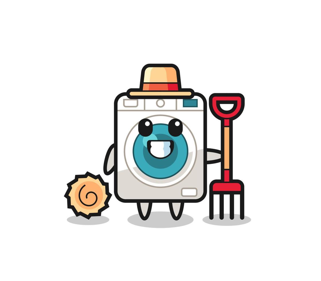 personaje mascota de la lavadora como agricultor vector