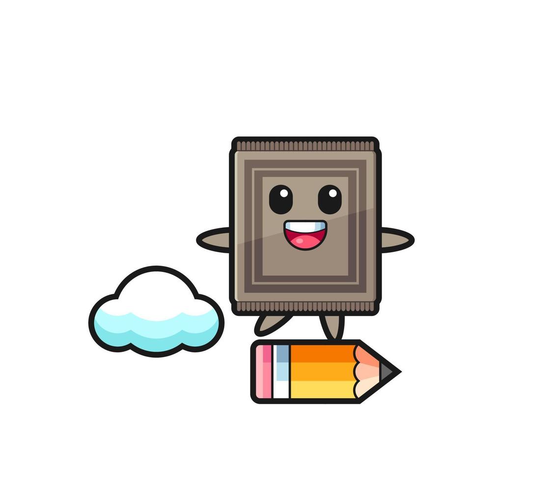 carpet mascot illustration riding on a giant pencil vector