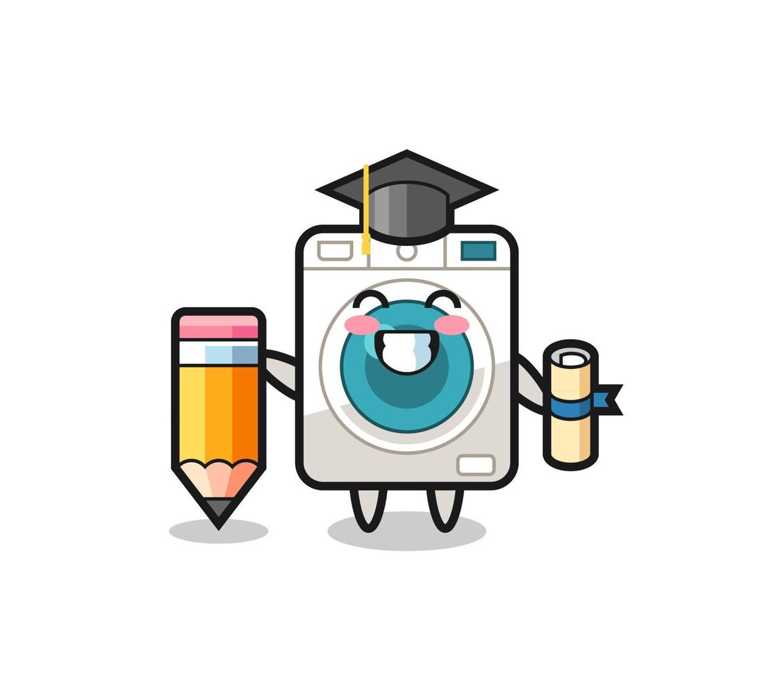 washing machine illustration cartoon is graduation with a giant pencil vector