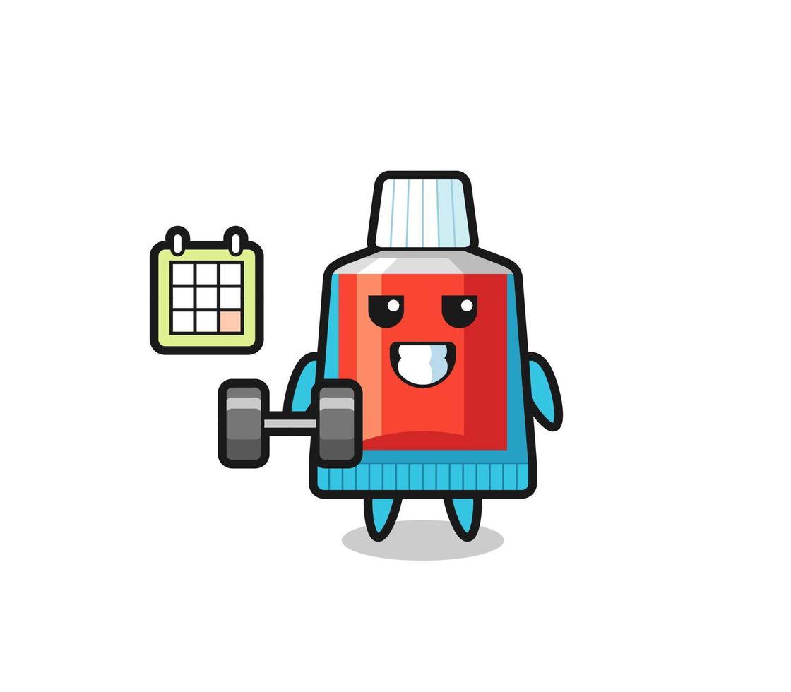 toothpaste mascot cartoon doing fitness with dumbbell vector
