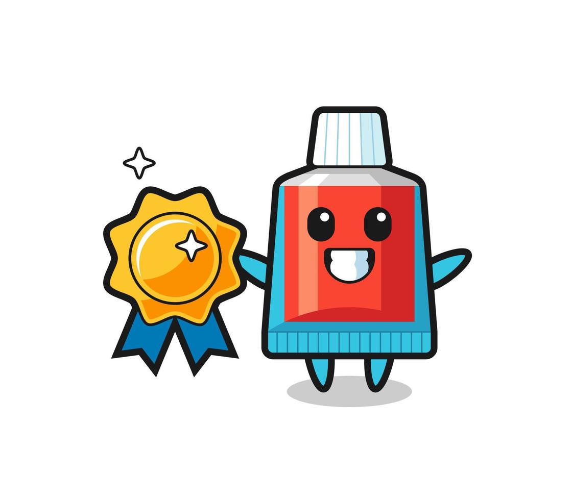 toothpaste mascot illustration holding a golden badge vector