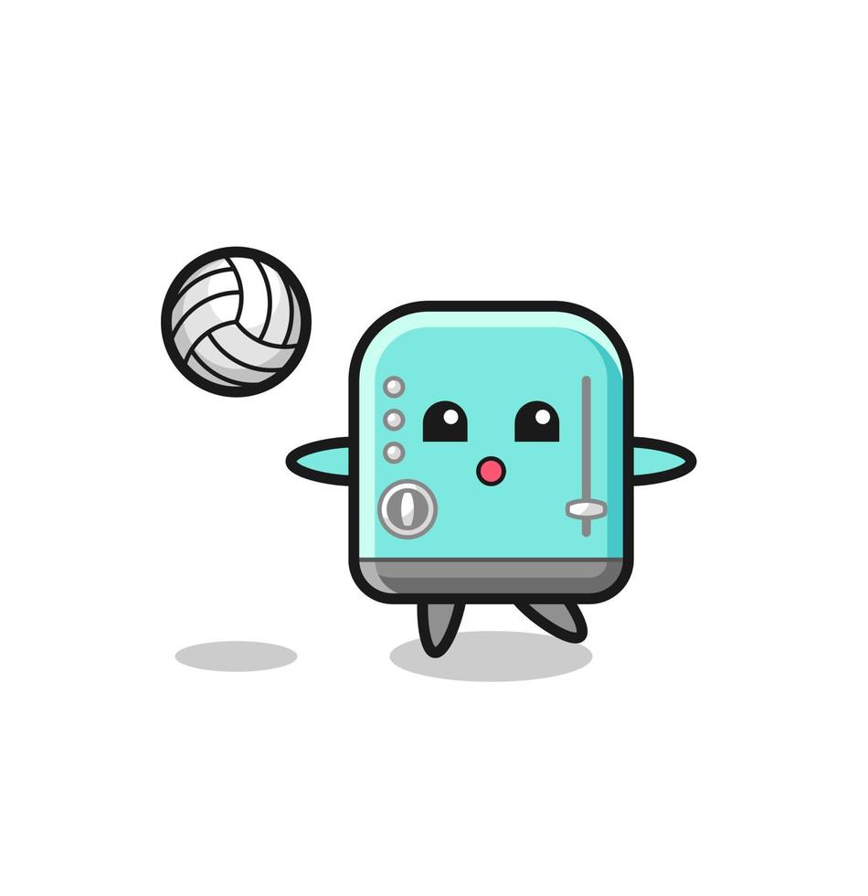caricatura de personaje de tostadora está jugando voleibol vector