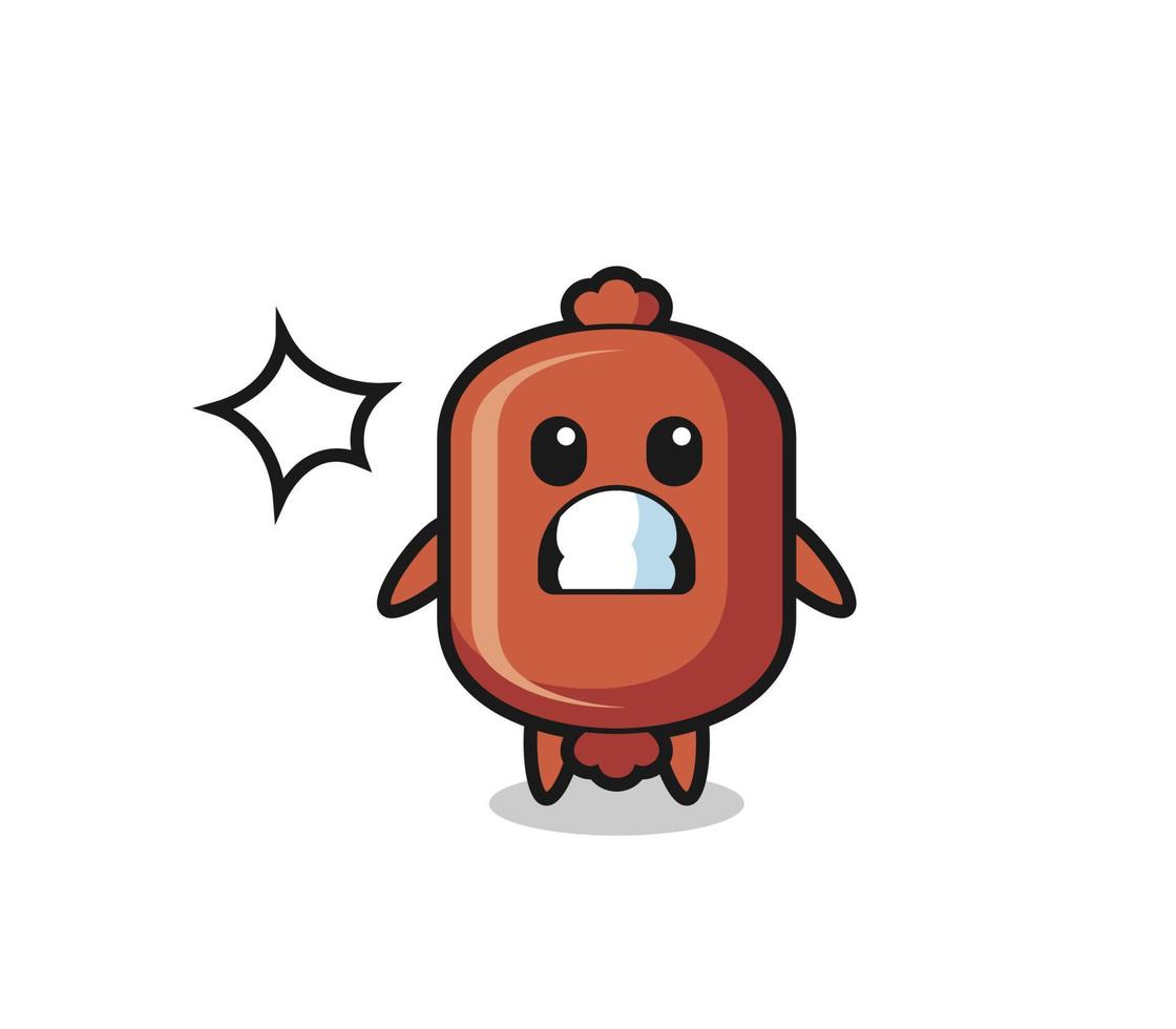 sausage character cartoon with shocked gesture vector