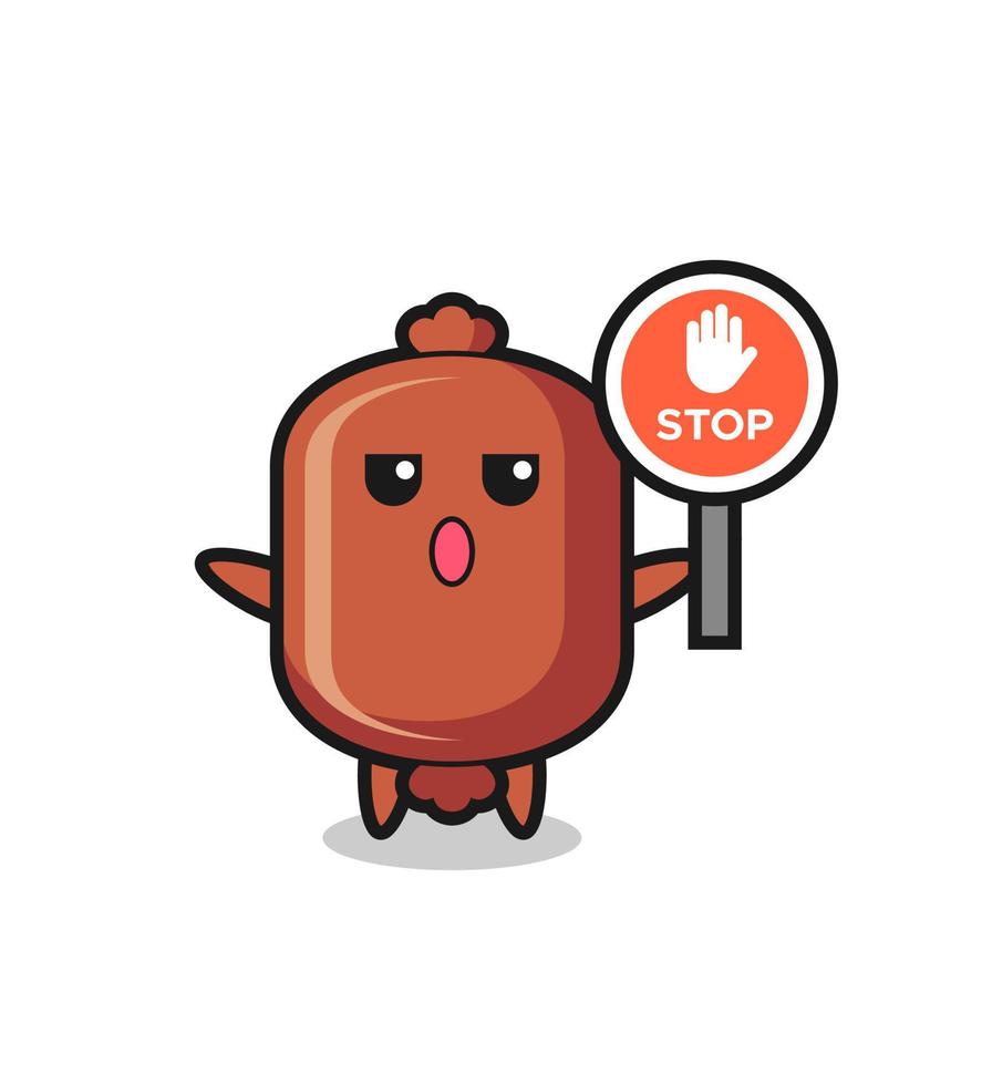 ilustración de personaje de salchicha con una señal de stop vector