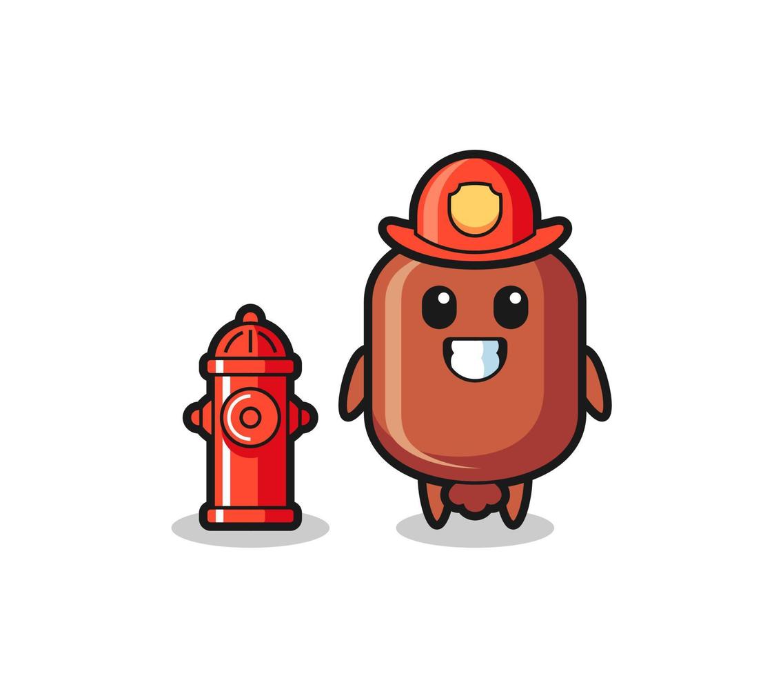 Mascot character of sausage as a firefighter vector