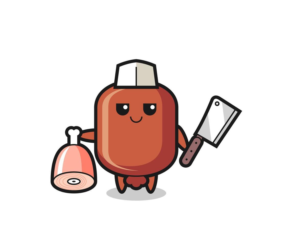 Illustration of sausage character as a butcher vector