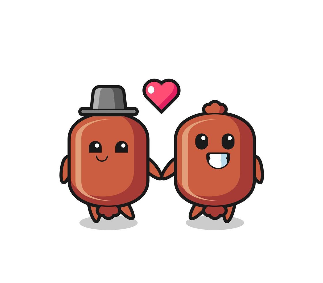 sausage cartoon character couple with fall in love gesture vector