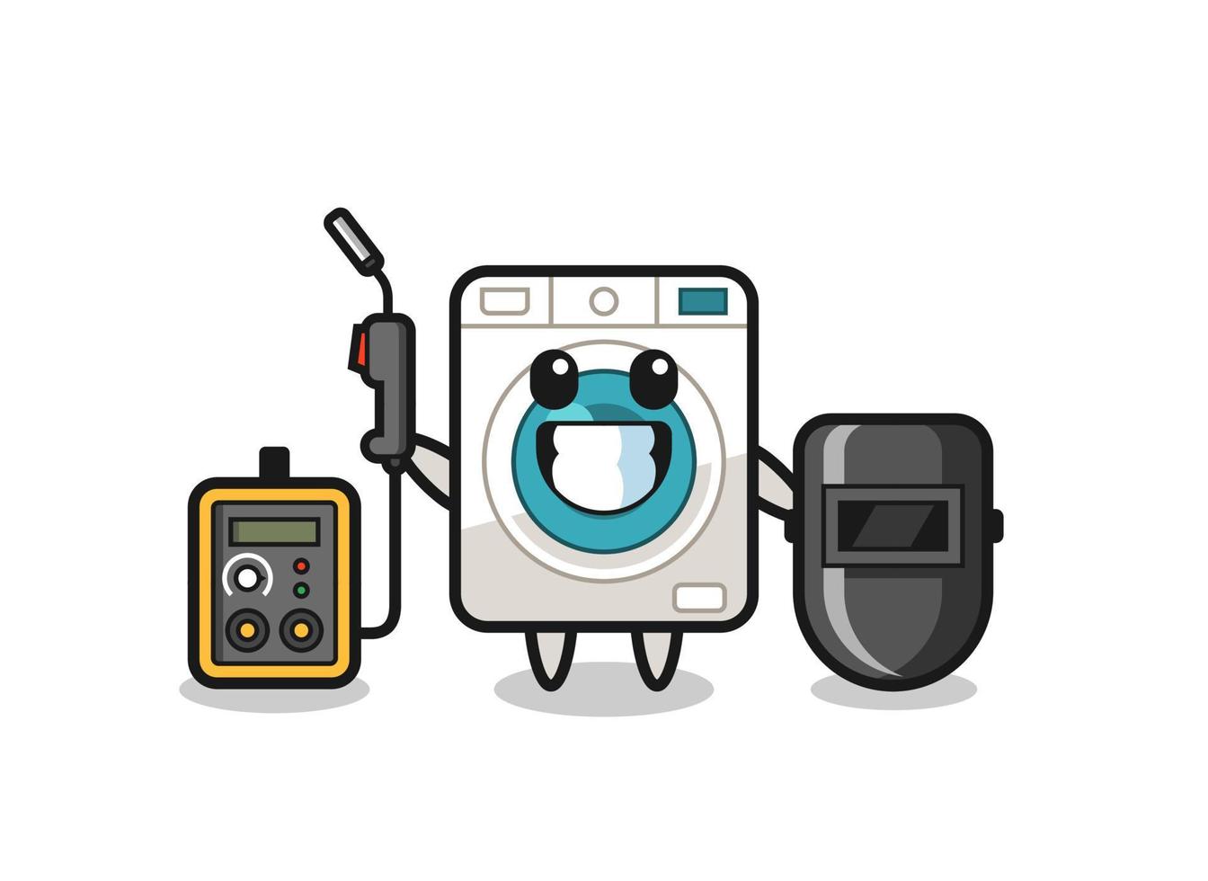 mascota del personaje de la lavadora como soldador vector